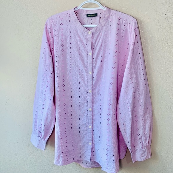 Style & Co. 2025 Cotton Pink Eyelet Embroidered CottageCore Blouse Size XXL - Picture 2 of 5